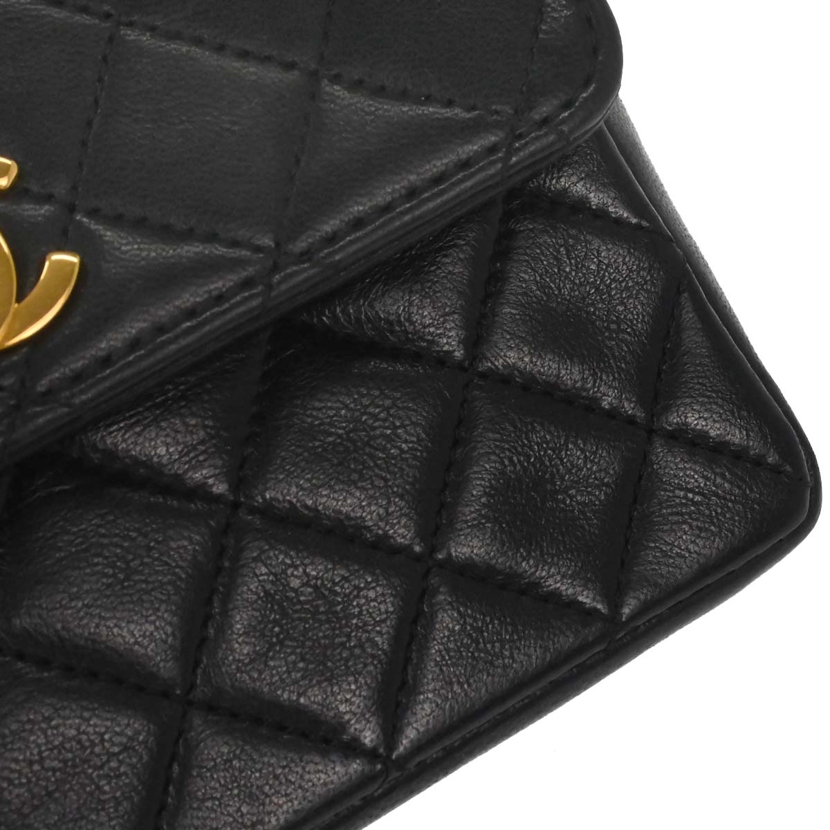 Chanel 1989-1991 Black Lambskin Straight Flap Shoulder Bag