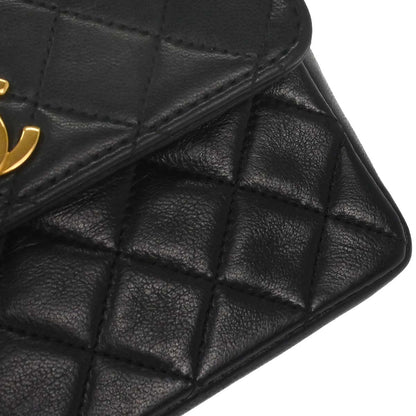 Chanel 1989-1991 Black Lambskin Straight Flap Shoulder Bag