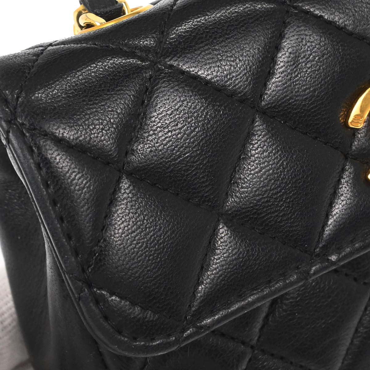 Chanel 1989-1991 Black Lambskin Straight Flap Shoulder Bag