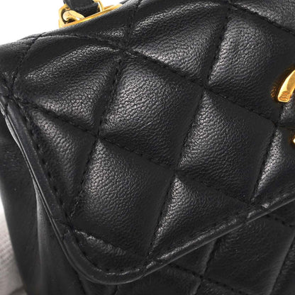 Chanel 1989-1991 Black Lambskin Straight Flap Shoulder Bag