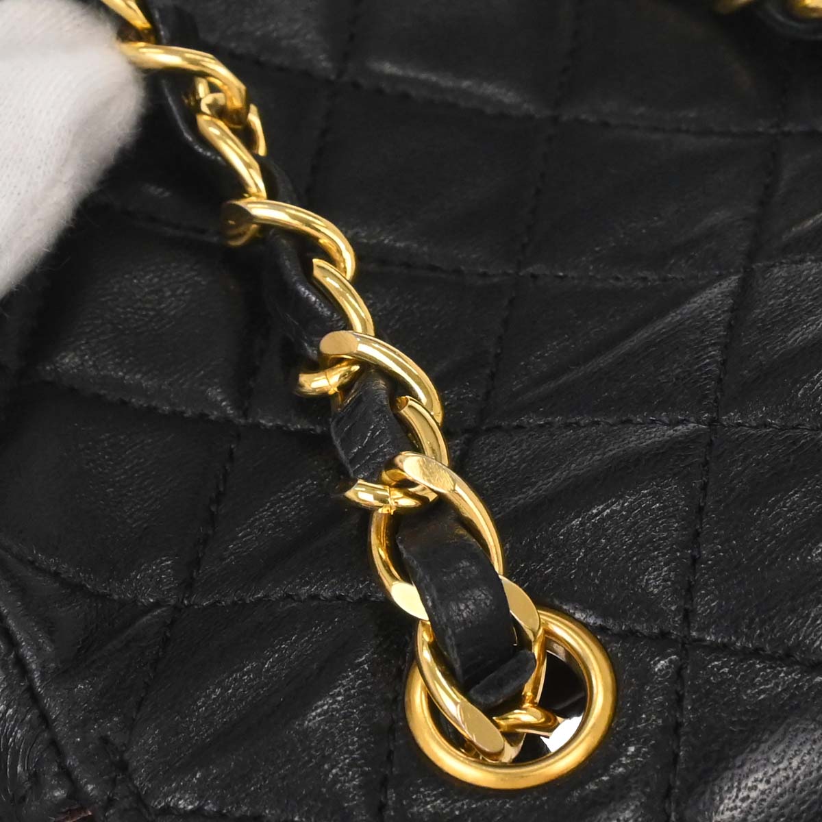 Chanel 1989-1991 Black Lambskin Straight Flap Shoulder Bag