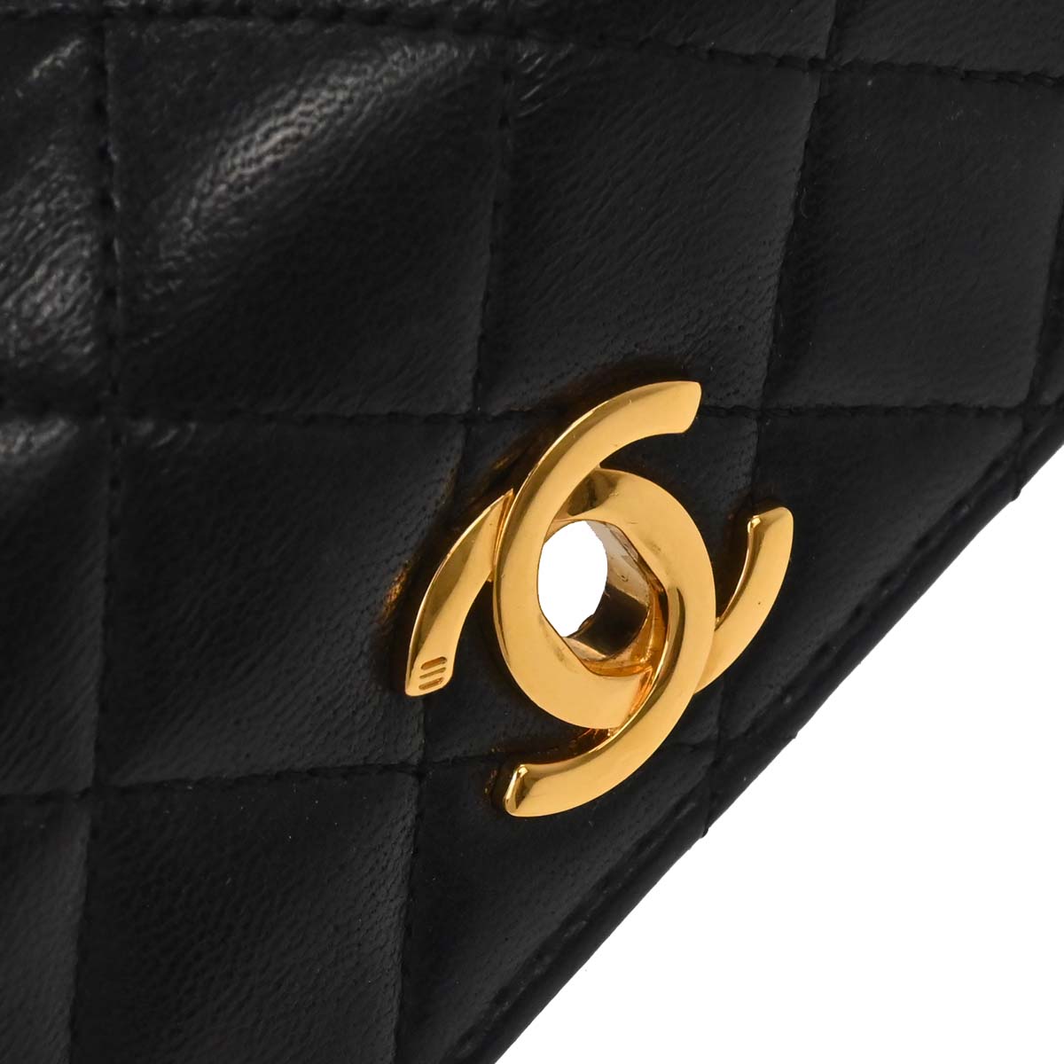 Chanel 1989-1991 Black Lambskin Straight Flap Shoulder Bag