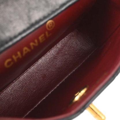 Chanel 1989-1991 Black Lambskin Straight Flap Shoulder Bag