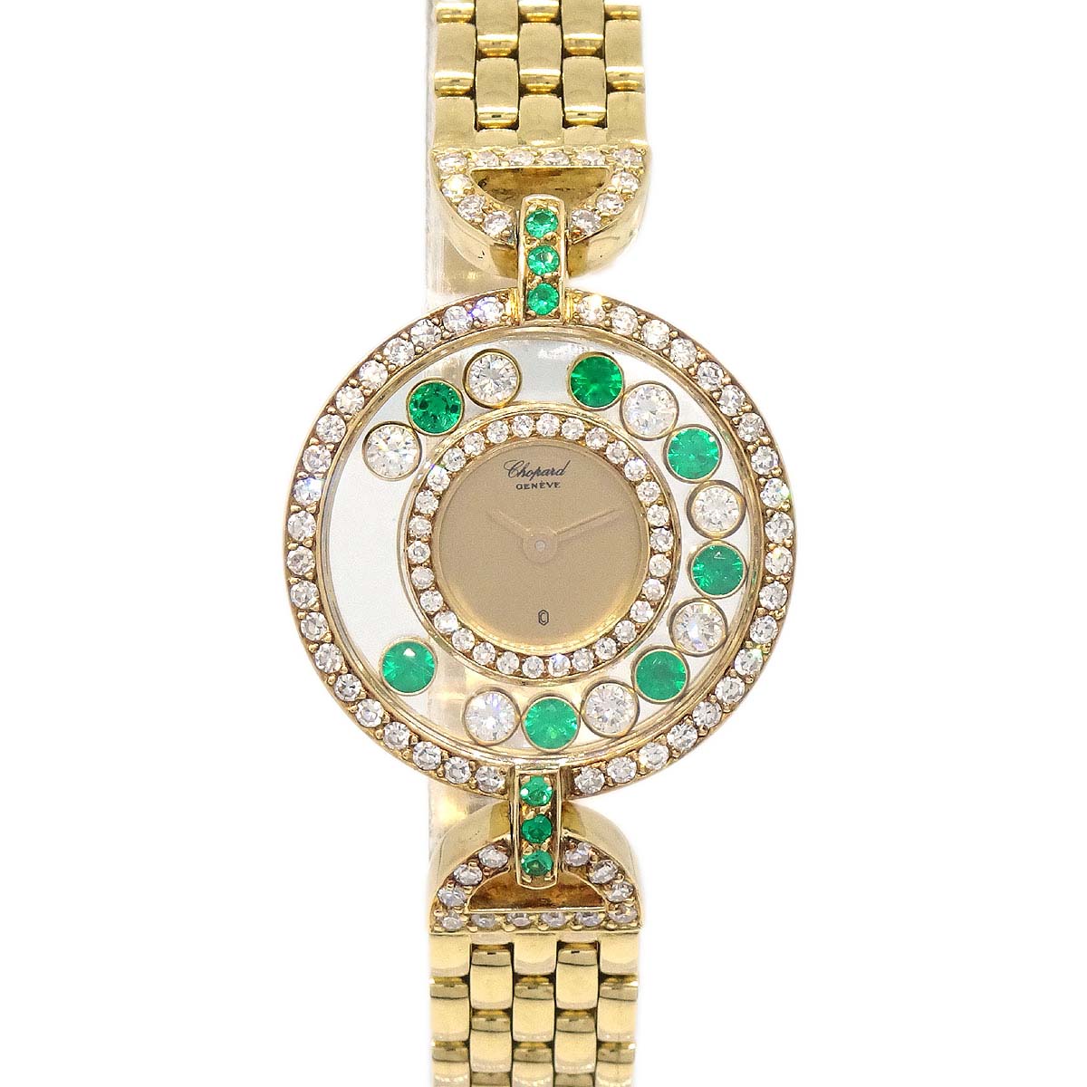 Chopard Happy Diamonds Ref.20/4566 Quartz Watch 18KYG Diamond Emerald