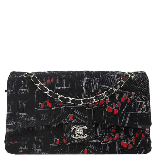 Chanel Black Nylon Medium Classic Double Flap Shoulder Bag