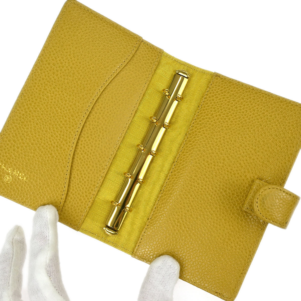 Chanel 1997-1999 Yellow Caviar Skin Notebook Cover Small Good