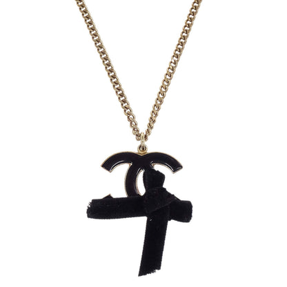 Chanel Gold Black CC Bow Pendant Necklace 07C