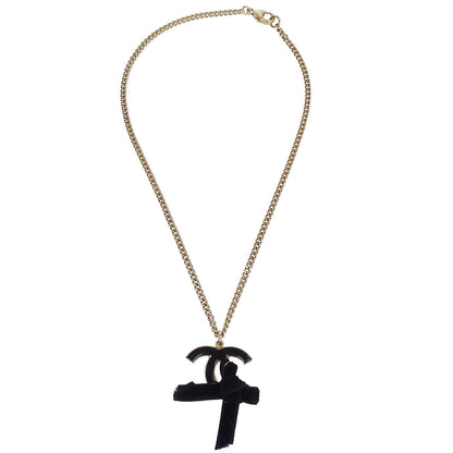 Chanel Gold Black CC Bow Pendant Necklace 07C