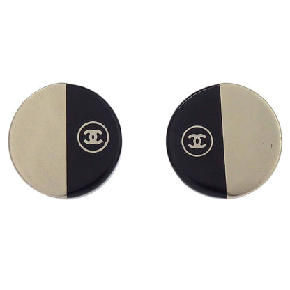 Chanel Button Clip-On Earrings Silver Black 00A