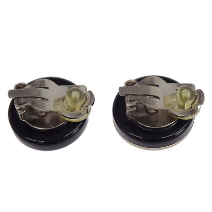 Chanel Button Clip-On Earrings Silver Black 00A