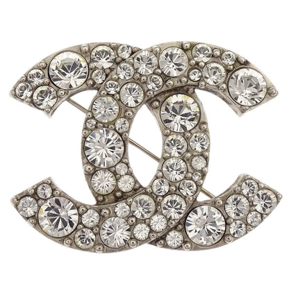 Chanel CC Rhinestone Brooch Pin Silver A12W