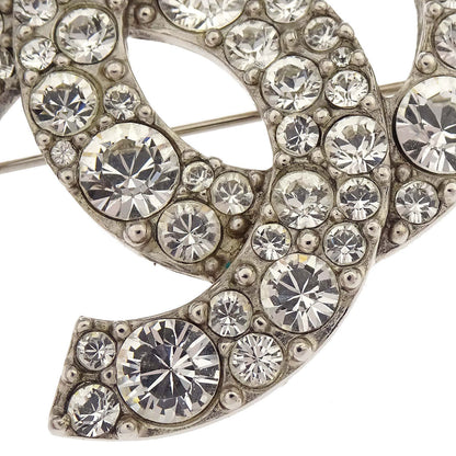 Chanel CC Rhinestone Brooch Pin Silver A12W
