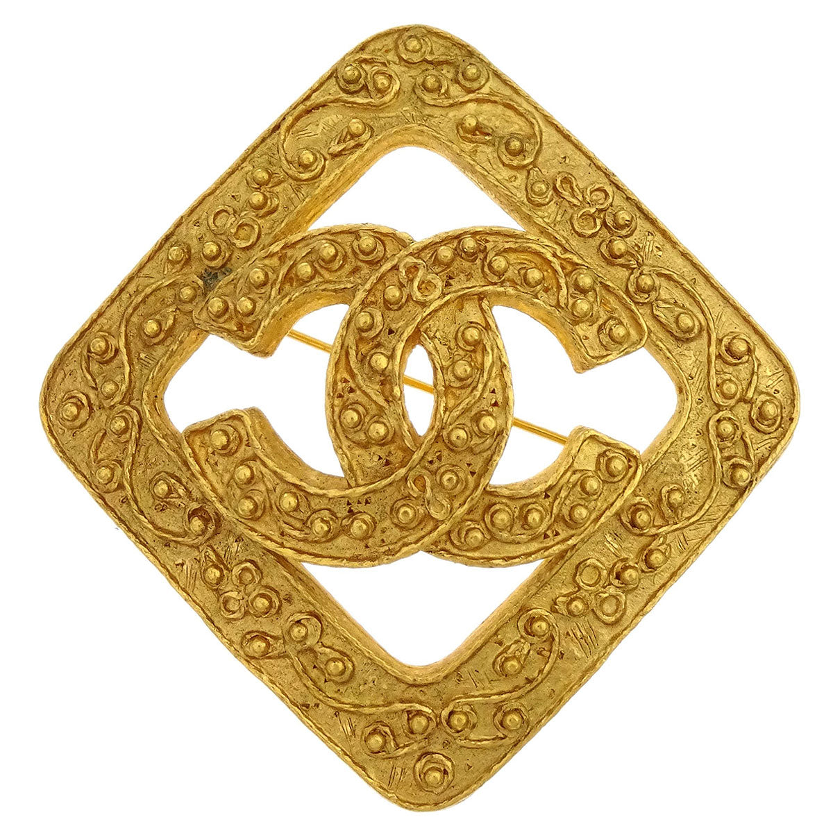 Chanel Rhombus Brooch Pin Gold 94A