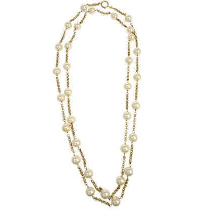 Chanel Chain Necklace Gold Costume Pearl 29