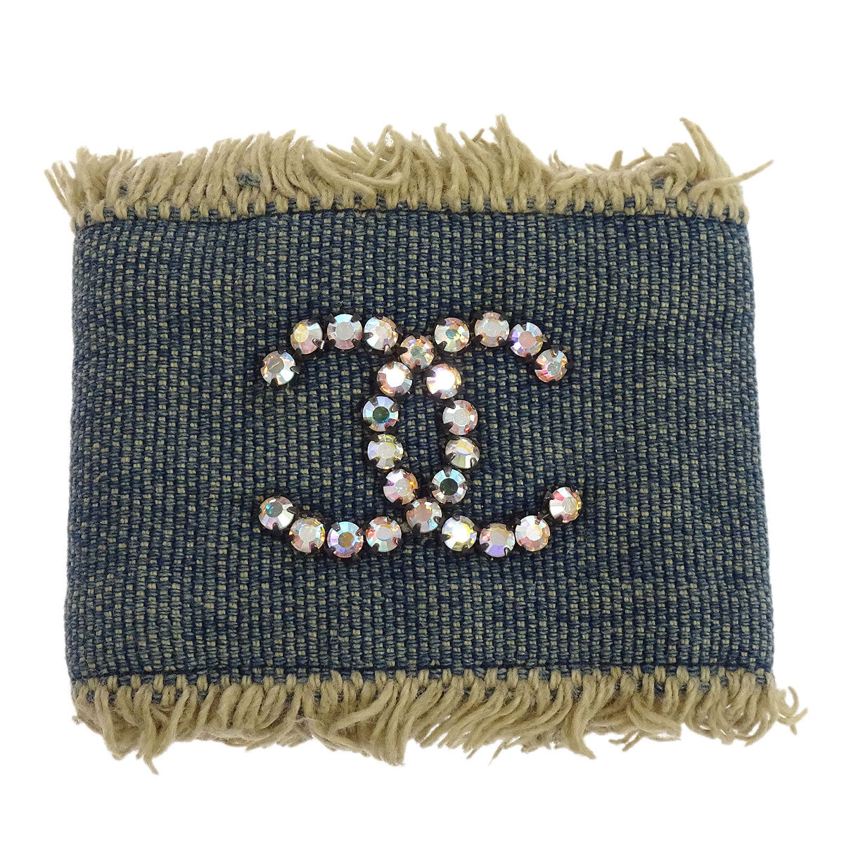 Chanel Denim Wristband Bracelet Rhinestone Blue 01P