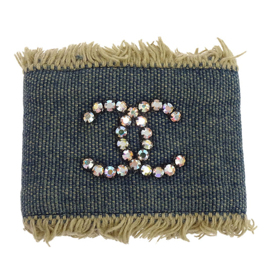 Chanel Denim Wristband Bracelet Rhinestone Blue 01P