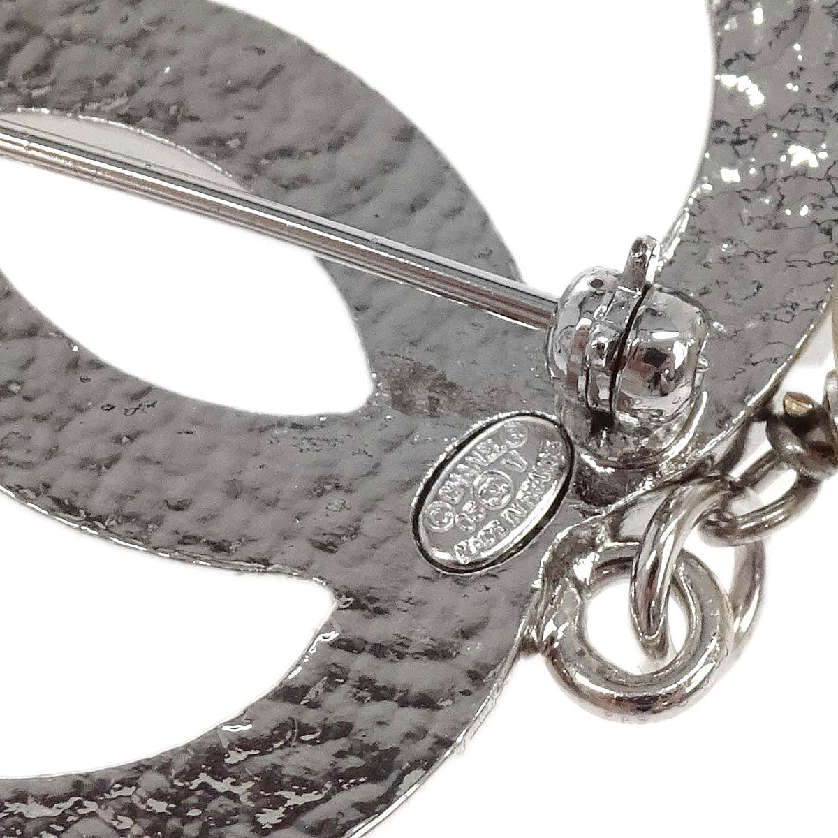 Chanel CC Costume Pearl Brooch Pin Silver 05V