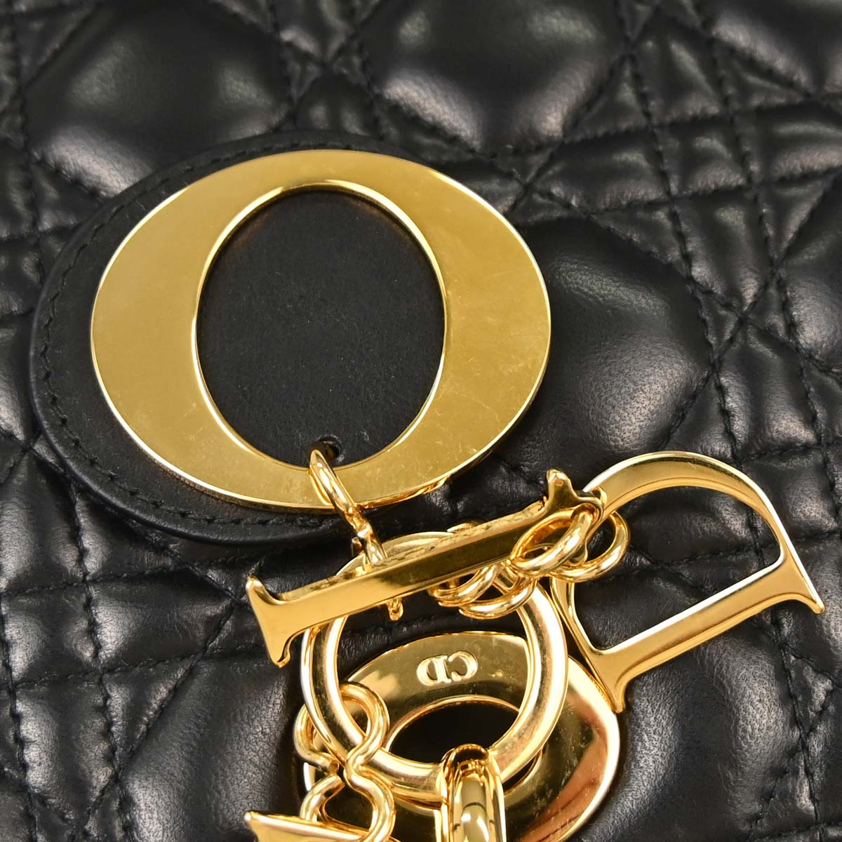 Christian Dior Black Lambskin Large Lady Dior Cannage 2way Shoulder Handbag