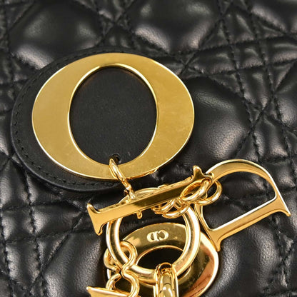 Christian Dior Black Lambskin Large Lady Dior Cannage 2way Shoulder Handbag