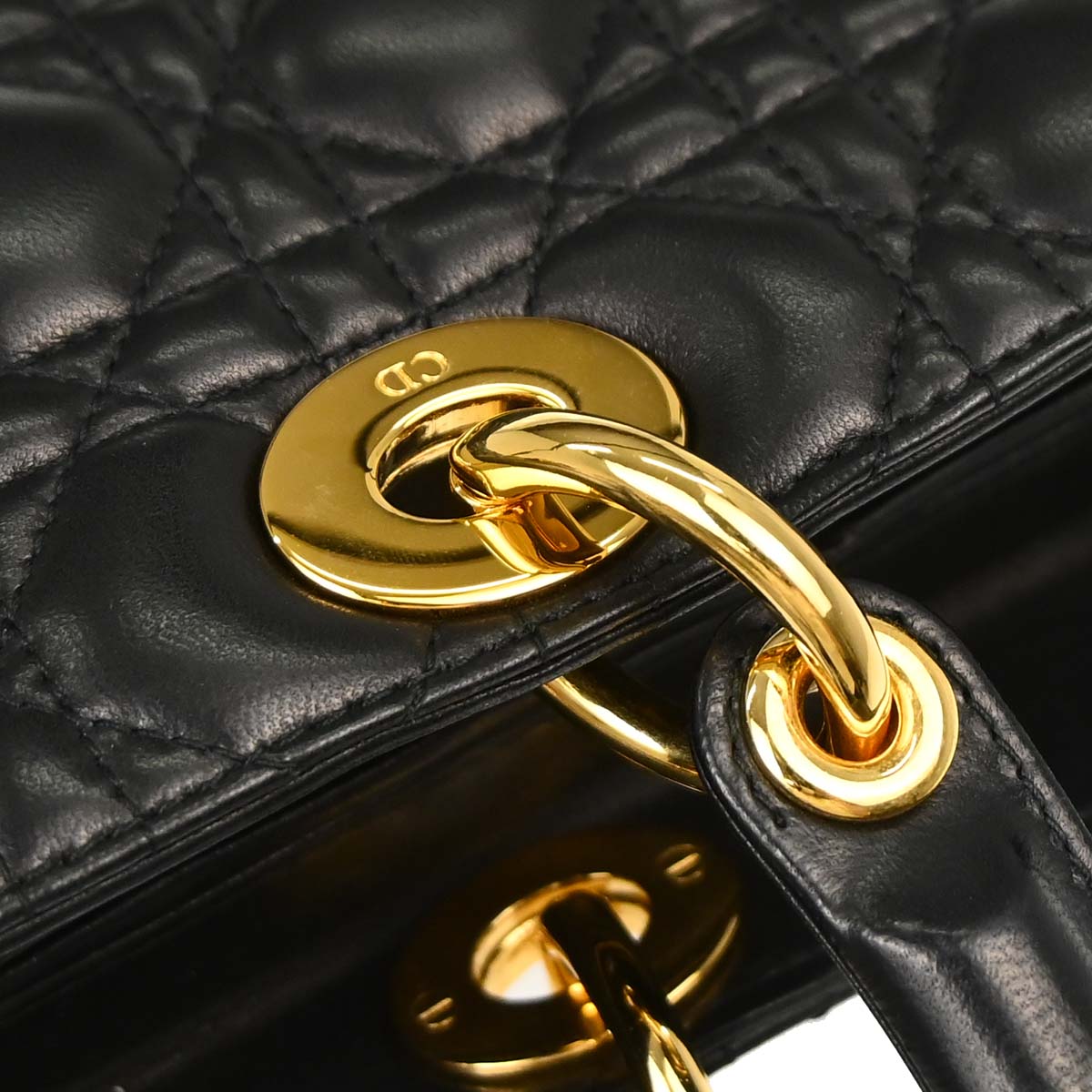 Christian Dior Black Lambskin Large Lady Dior Cannage 2way Shoulder Handbag
