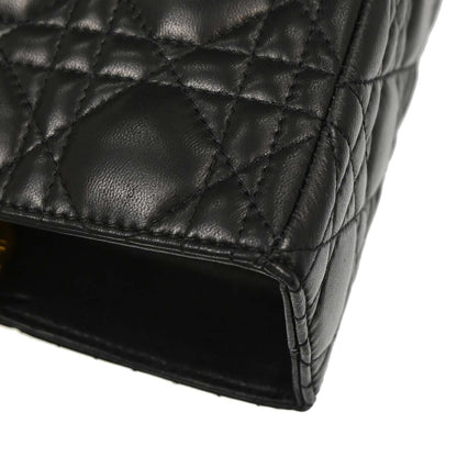 Christian Dior Black Lambskin Large Lady Dior Cannage 2way Shoulder Handbag