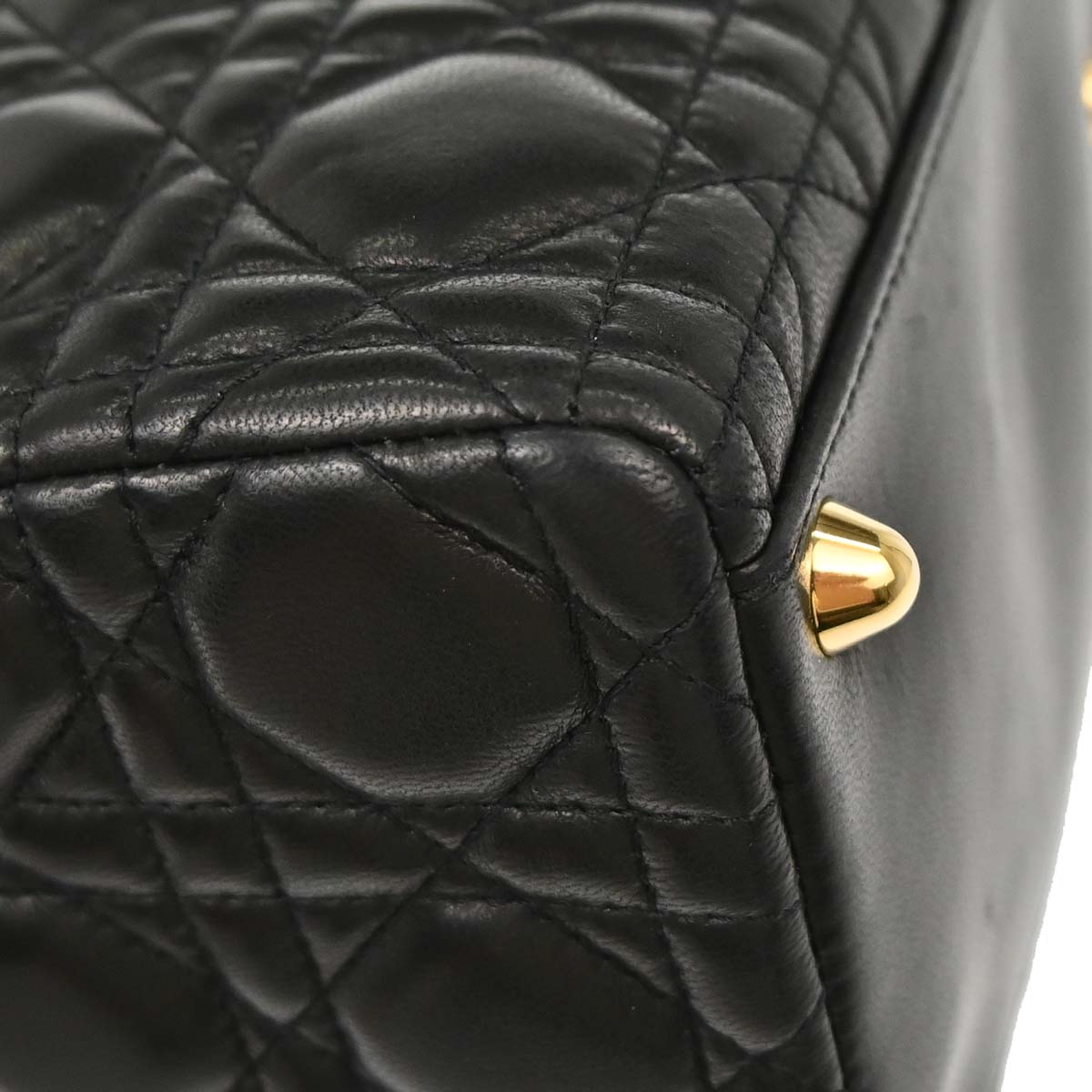 Christian Dior Black Lambskin Large Lady Dior Cannage 2way Shoulder Handbag