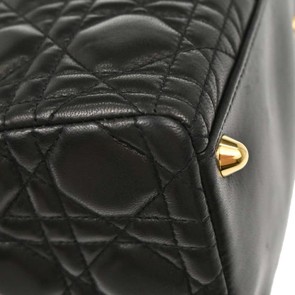 Christian Dior Black Lambskin Large Lady Dior Cannage 2way Shoulder Handbag