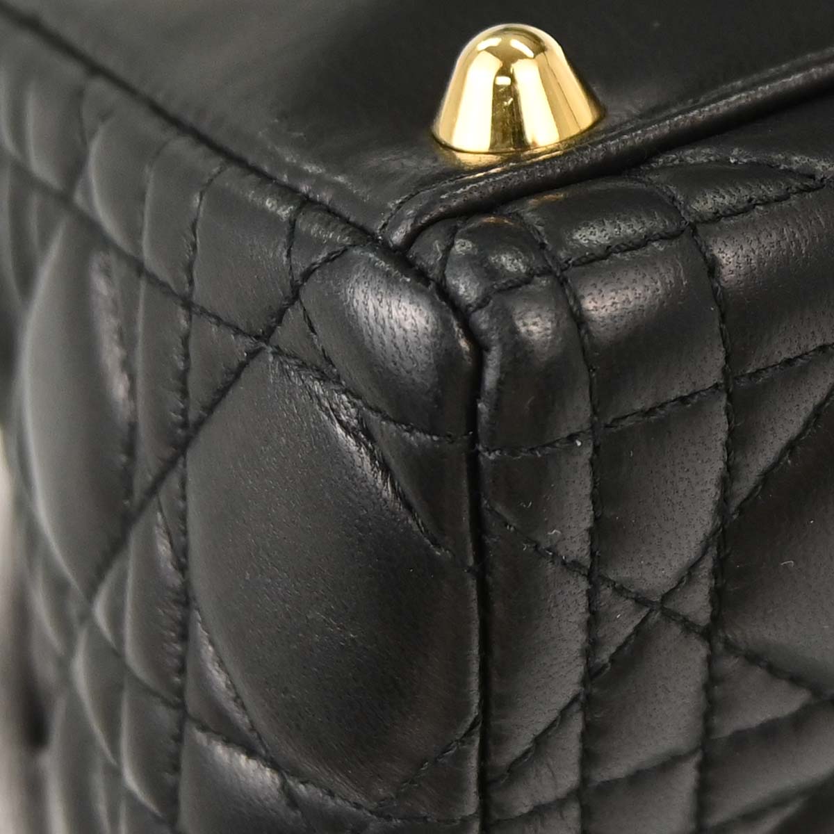 Christian Dior Black Lambskin Large Lady Dior Cannage 2way Shoulder Handbag