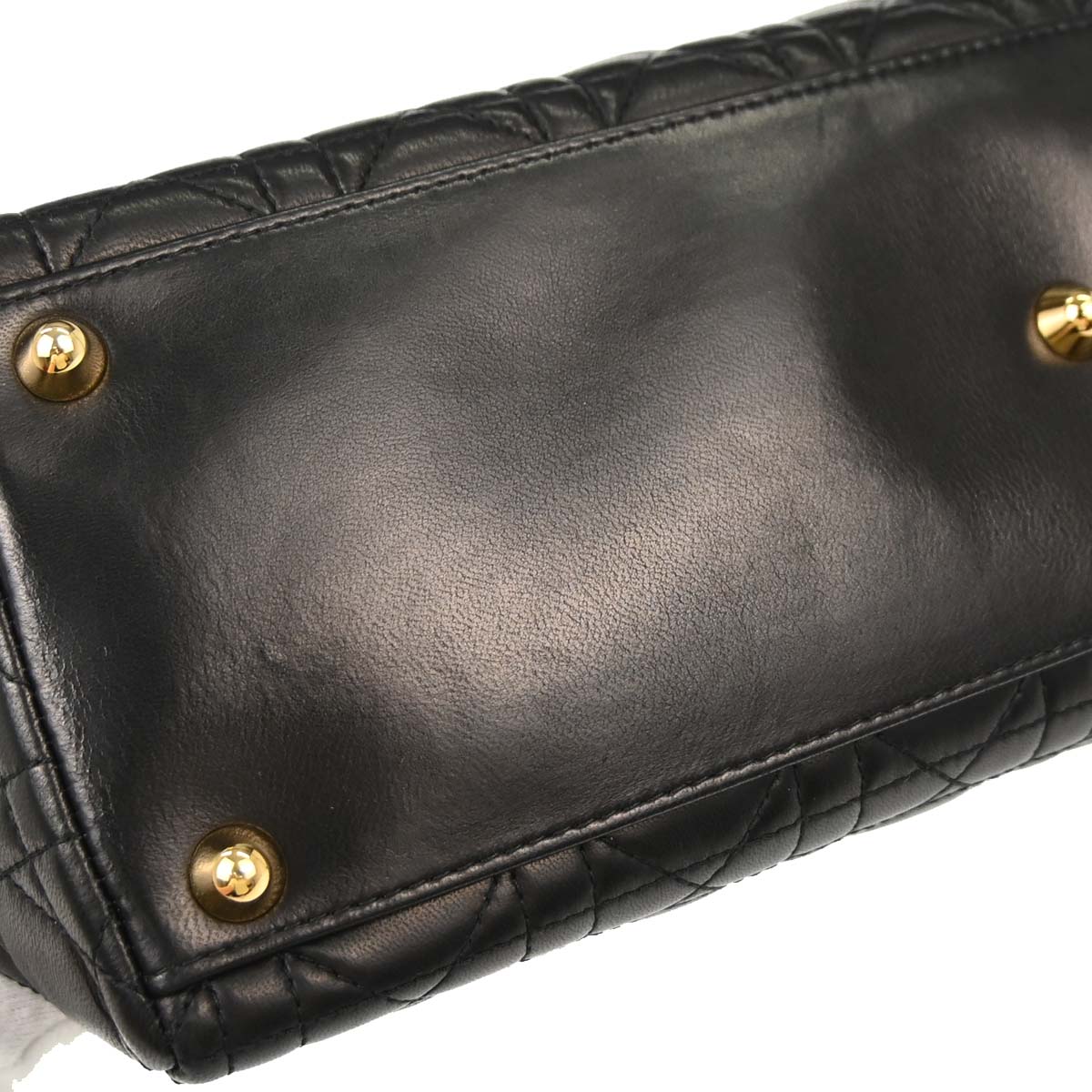 Christian Dior Black Lambskin Large Lady Dior Cannage 2way Shoulder Handbag