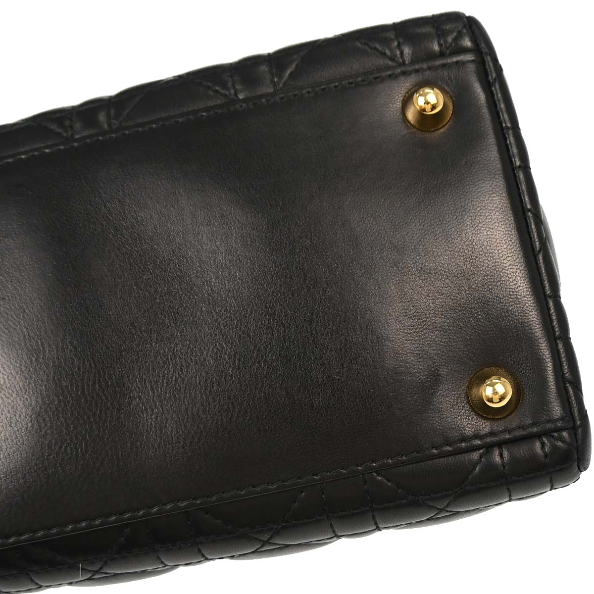 Christian Dior Black Lambskin Large Lady Dior Cannage 2way Shoulder Handbag