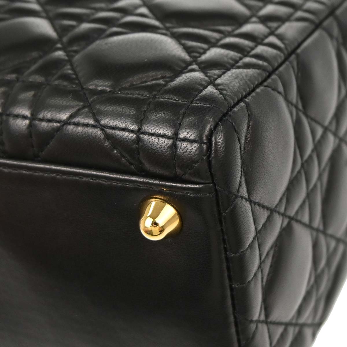 Christian Dior Black Lambskin Large Lady Dior Cannage 2way Shoulder Handbag