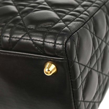 Christian Dior Black Lambskin Large Lady Dior Cannage 2way Shoulder Handbag