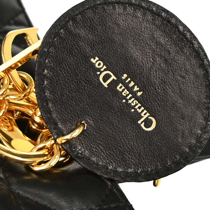 Christian Dior Black Lambskin Large Lady Dior Cannage 2way Shoulder Handbag