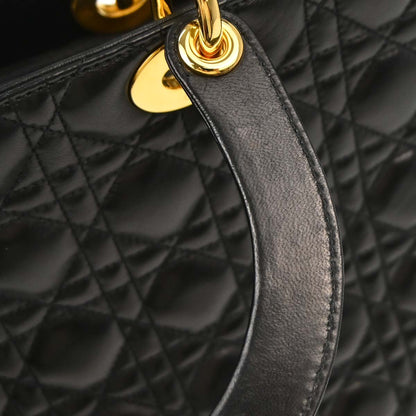Christian Dior Black Lambskin Large Lady Dior Cannage 2way Shoulder Handbag