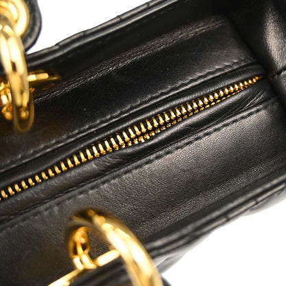 Christian Dior Black Lambskin Large Lady Dior Cannage 2way Shoulder Handbag