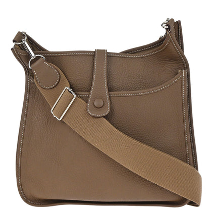 Hermes Etoupe Taurillon Clemence Evelyne 3 33 GM Shoulder Bag