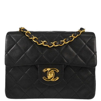 Chanel Black Lambskin Mini Classic Square Flap Shoulder Bag 17