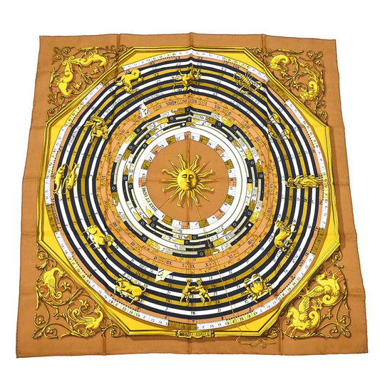 Hermes Scarf Carre 90 Dies et Hore Brown Small Good
