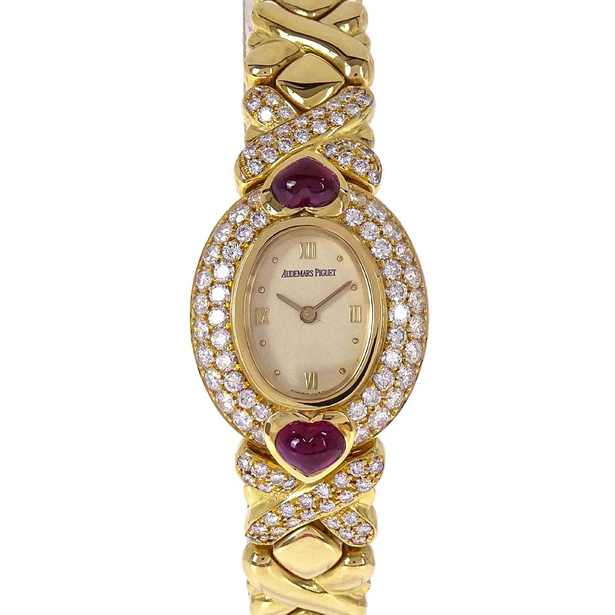 Audemars Piguet Diamond Ruby YG Watch 21mm Ref.66845BA Quartz 18KYG