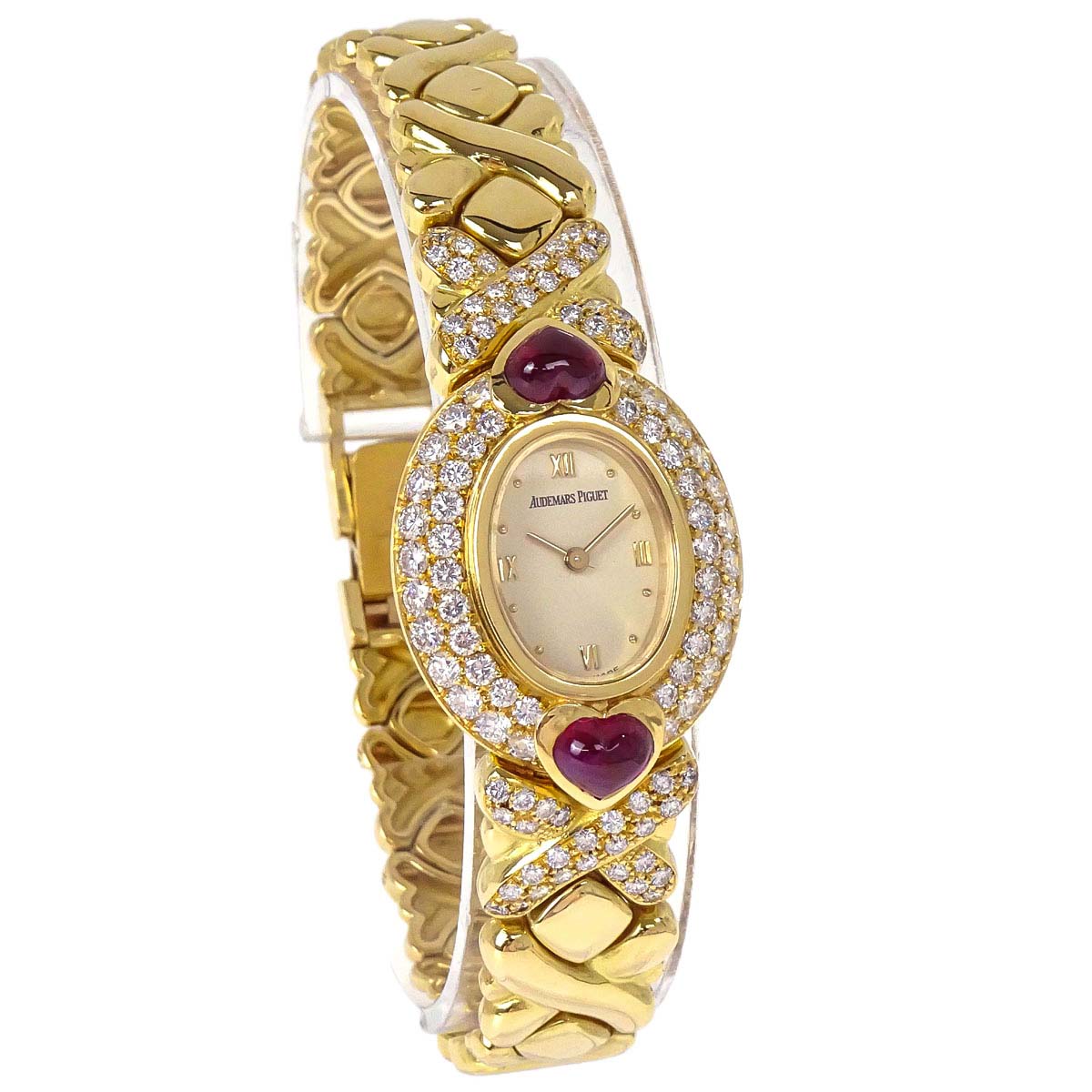 Audemars Piguet Diamond Ruby YG Watch 21mm Ref.66845BA Quartz 18KYG