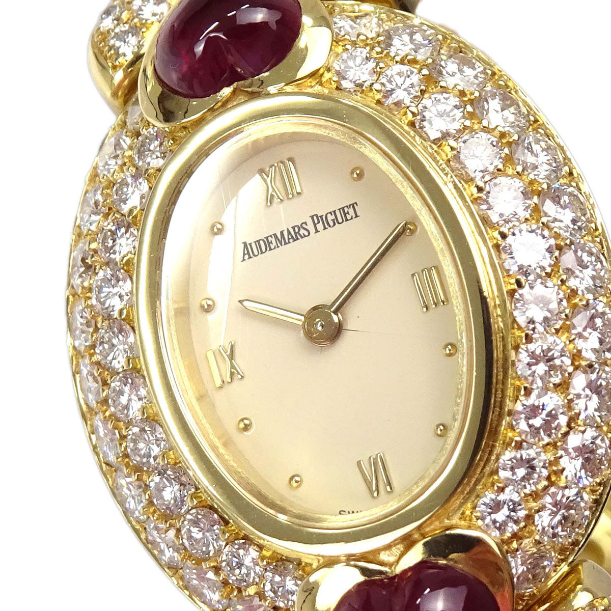 Audemars Piguet Diamond Ruby YG Watch 21mm Ref.66845BA Quartz 18KYG