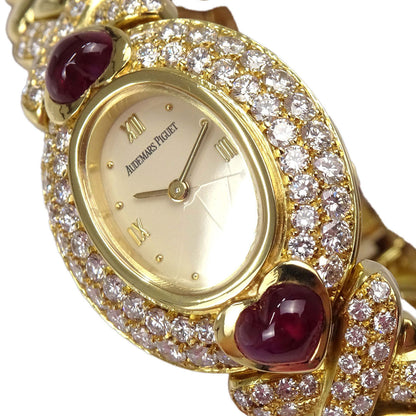 Audemars Piguet Diamond Ruby YG Watch 21mm Ref.66845BA Quartz 18KYG