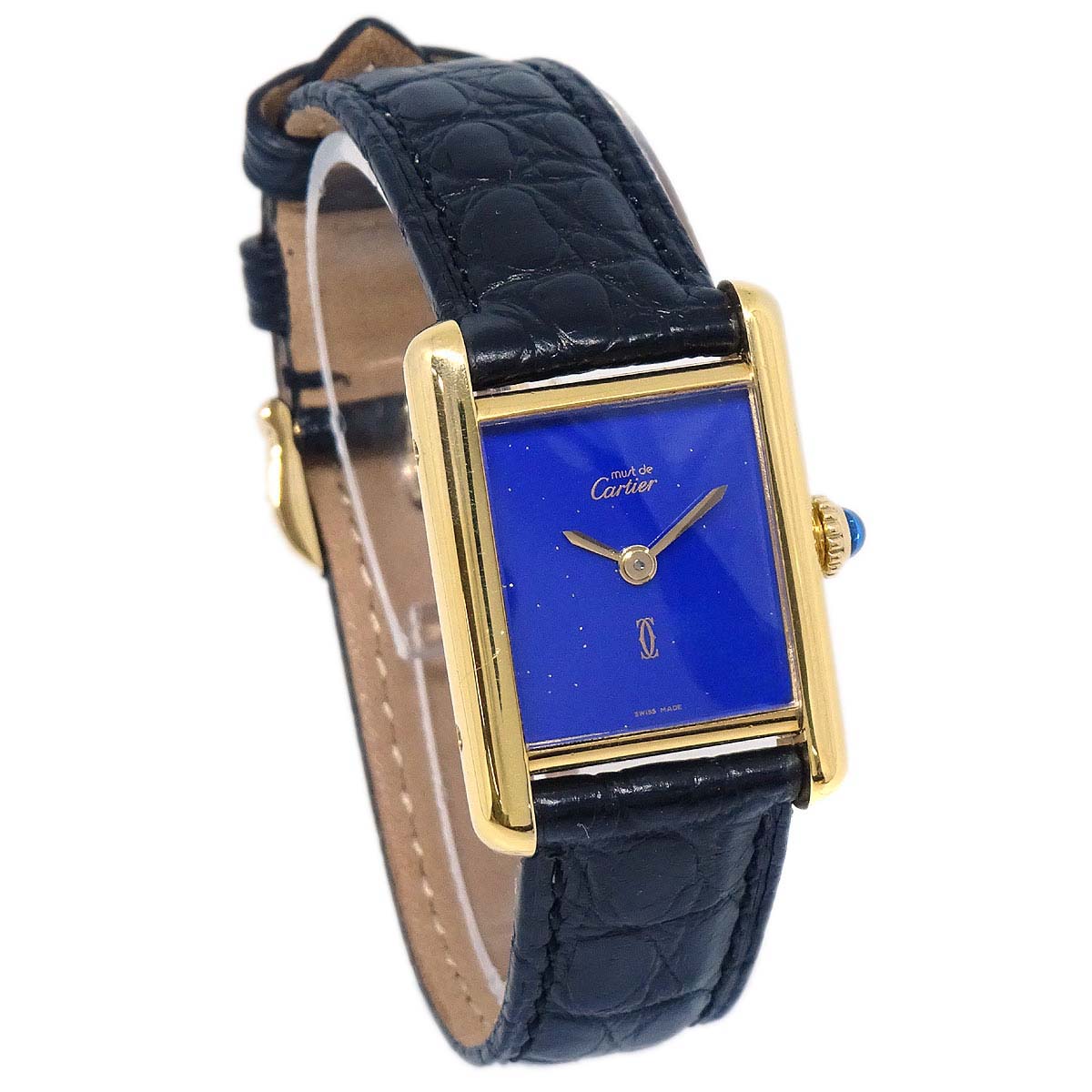 Cartier * Must Tank Manual-winding Watch SV925 Lapis-lazuli Alligator