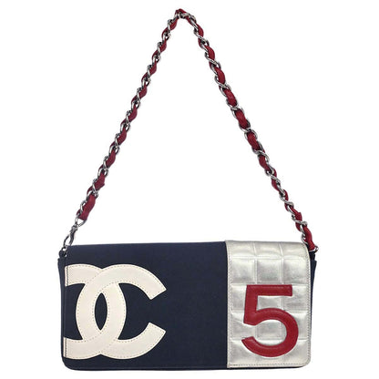 Chanel Navy Silver Canvas No.5 Choco Bar Handbag