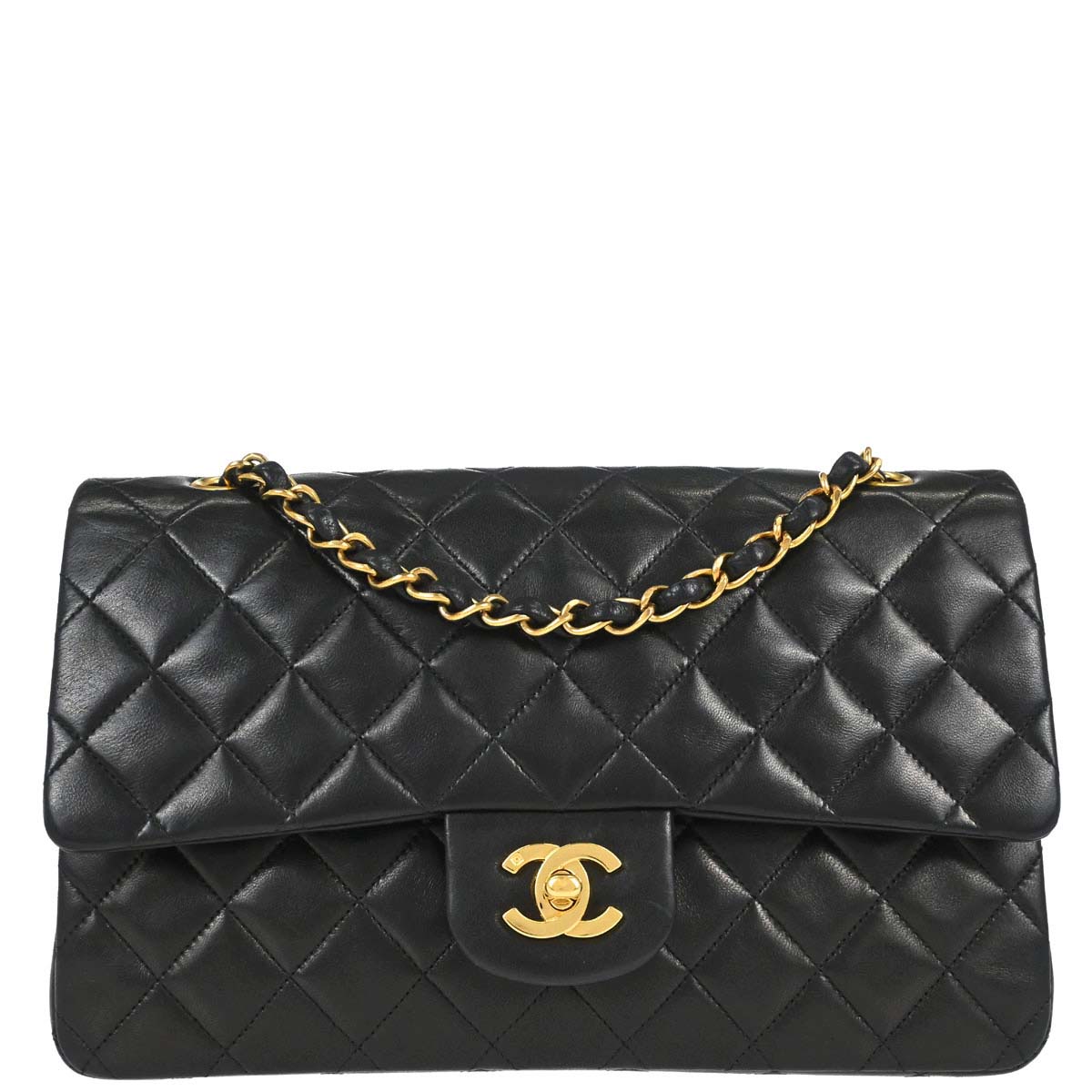 Chanel 1994-1996 Black Lambskin Medium Classic Double Flap Shoulder Bag