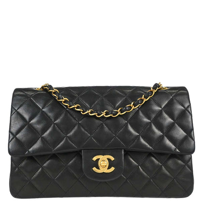 Chanel 1994-1996 Black Lambskin Medium Classic Double Flap Shoulder Bag