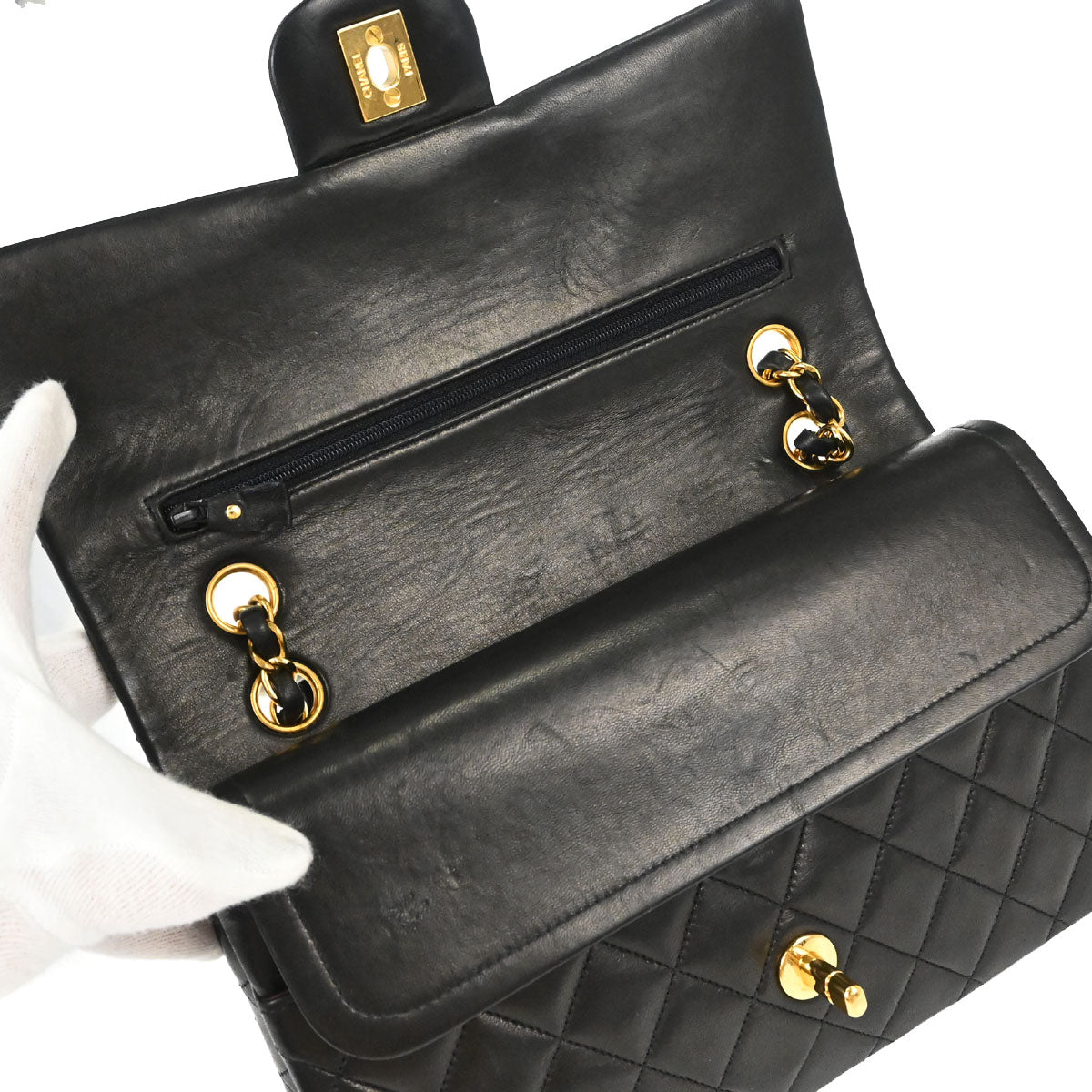 Chanel 1994-1996 Black Lambskin Medium Classic Double Flap Shoulder Bag