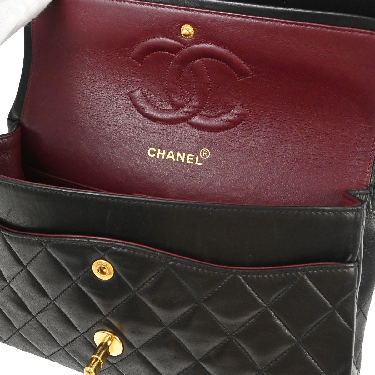 Chanel 1994-1996 Black Lambskin Medium Classic Double Flap Shoulder Bag