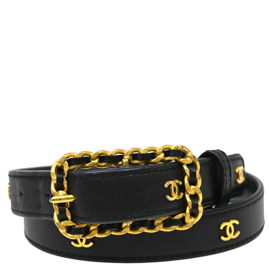 Chanel Black Lambskin Belt #70/28 93A Small Good