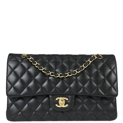 Chanel 2017-2018 Black Lambskin Medium Classic Double Flap Shoulder Bag